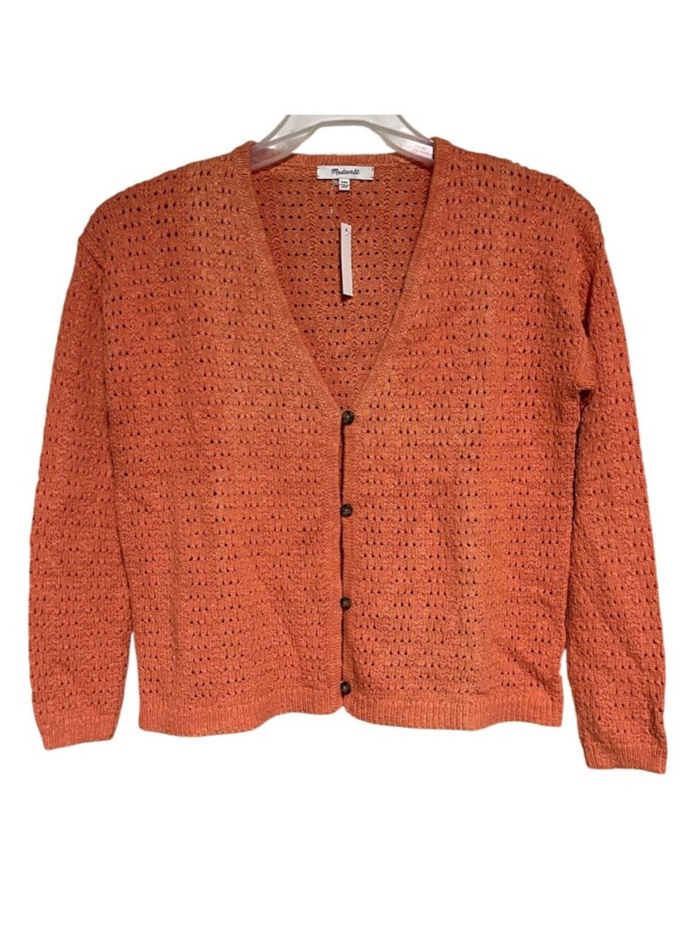 Madewell Pointelle Open Knit Cardigan Sweater Womens XXS Oversized V-Neck Orange